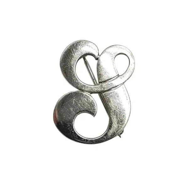 Danecraft Sterling Silver Swirl Monogram Inital S Brooch Pin Vintage - Picture 1 of 6